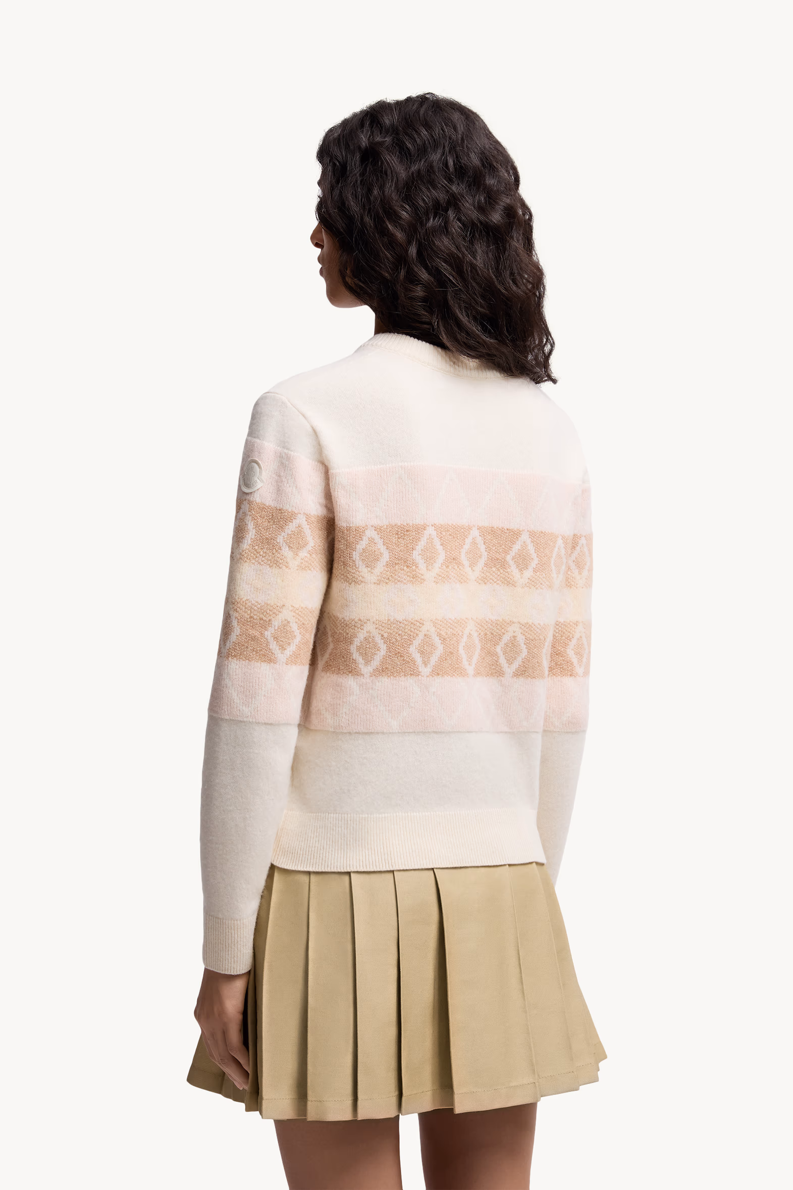Rhombus Pattern Wool V-Neck Sweater Women White & Pink Moncler 5